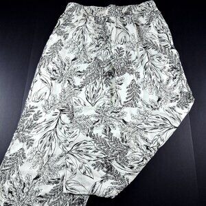 Tahari Pull-On Wide Leg Pant Women's Size L Black White Floral Washable Linen